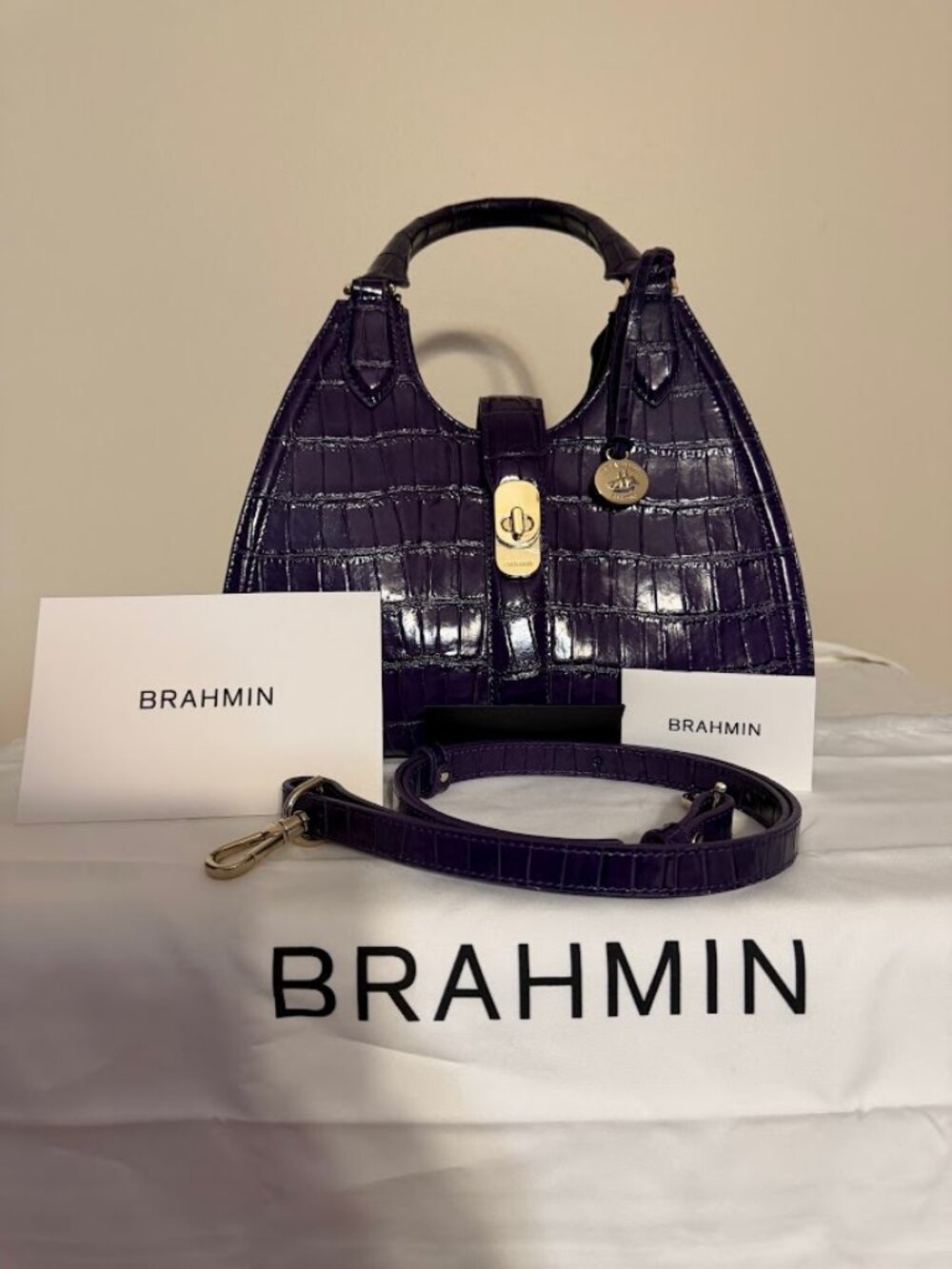 NWOT BRAHMIN Adrian in Voltage Violet Sirona Bag + Dust Bag (was $365)